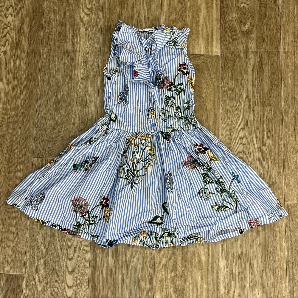 Floral blue stripe dress little girl size 4t